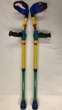 Load image into Gallery viewer, Blue Open Cuff w/strap fixed onto Red adjustable insert post/ Main Yellow support tube w/Red Clips/ Turquoise lower adjustable insert tube w/Blue Tip/ Turquoise-Black Plastics/ Black Anatomic (Left/Right) Soft handgrip on hand support post.