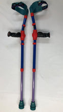 Load image into Gallery viewer, Turquoise Open Cuff w/strap fixed onto Yellow adjustable insert post/ Main Blue support tube w/Red Clips/ Lilac lower adjustable insert tube w/Turquoise Tip/ Red Plastics/ Black Anatomic (Left/Right) Soft handgrip on hand support post.