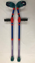 Load image into Gallery viewer, Turquoise Open Cuff w/strap fixed onto Yellow adjustable insert post/ Main Blue support tube w/Red Clips/ Lilac lower adjustable insert tube w/Turquoise Tip/ Red Plastics/ Black Ergonomic (Round) Soft handgrip on hand support post.