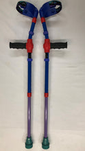 Load image into Gallery viewer, Blue Open Cuff w/strap fixed onto Red adjustable insert post/ Main Blue support tube w/Lilac Clips/ Lilac lower adjustable insert tube w/Turquoise Tip/ Red Plastics/ Black Ergonomic (Round) Soft handgrip on hand support post.