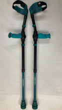 Load image into Gallery viewer, Turquoise Open Cuff w/strap fixed onto Turquoise adjustable insert post/ Main Black support tube w/Turquoise Clips/ Turquoise lower adjustable insert tube w/Turquoise Tip/ Black Plastics/ Turquoise Anatomic (Left/Right) Soft handgrip on hand support post.
