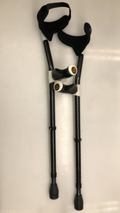 Ossenberg 3320A GOLIATH XXL Bariatric Forearm Crutches with modifications and accessories; the standard Ossenberg Tips replaced with Fetterman Gel Tips.