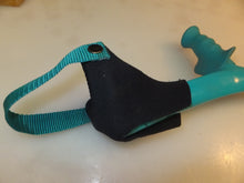Load image into Gallery viewer, neoprene cuff cover for open cuff forearm crutches installed on turquoise Kowsky crutches