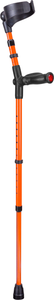 german ossenberg high-quality forearm crutches with closed cuff and anatomic soft handgrips. Color: orange