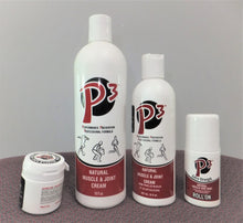Load image into Gallery viewer, 4 different bottles of p3 skincare cream for amputees
