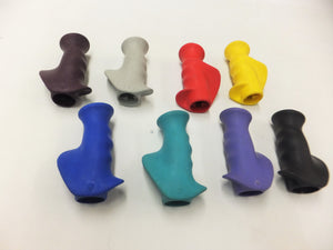 Kowsky anatomic handgrips for crutches in several colors: blackberry, grey, red, yellow, blue, turquoise, purple, black